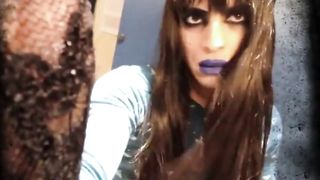 Gothic Emo Crossdresser Rides Her Big Dildo